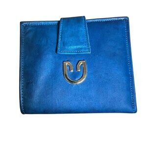 VTG Soft Blue Leather Bifold Wallet Frame Coin Pouch Ranchero Cowhide Women NWOT